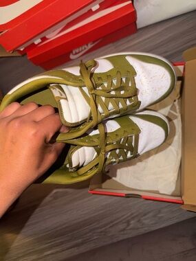 Nike Kids Olive and White Low Top Sneakers